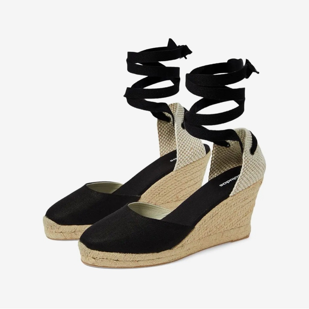 Soludos Black Canvas Espadrilles with White Trim
